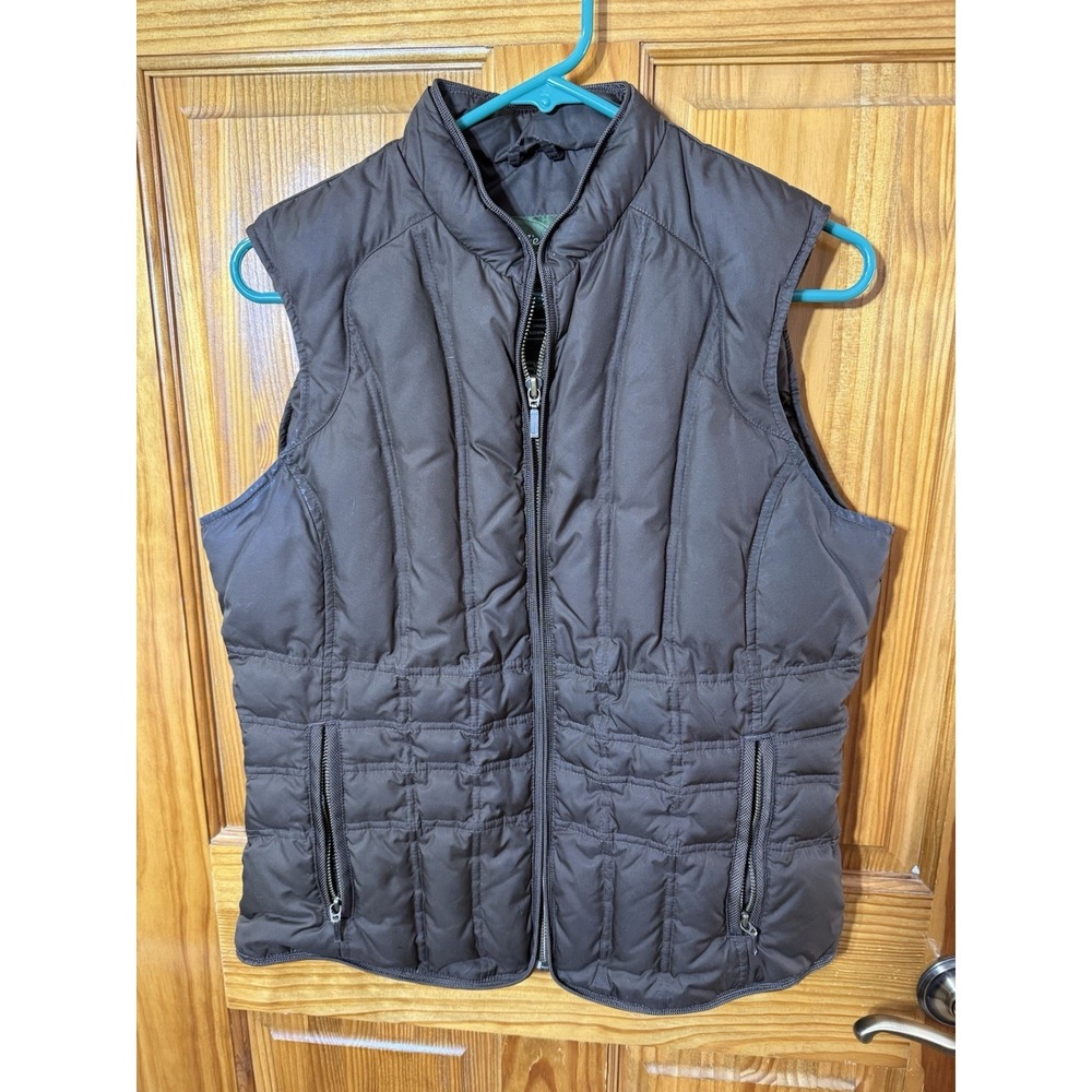 Eddie Bauer Brown Vest‎ Womens Medium Quilted Goose Down Puffer Full Zip Pockets